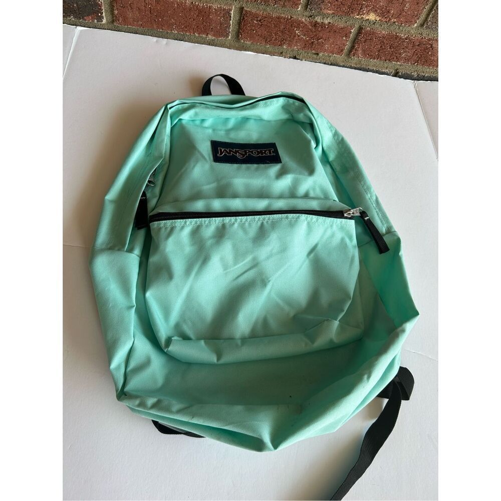 JanSport 2 zippers mint green backpack‎ (minor discoloration) 18x15"